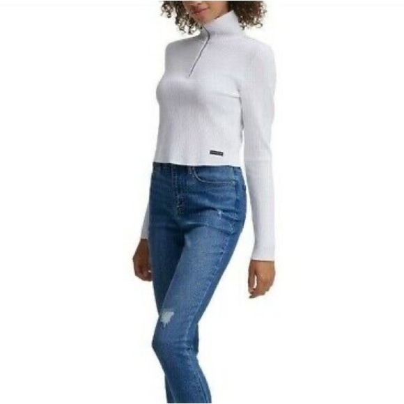 Calvin Klein Zipped Turtleneck Ribbed-Knit Crop Top - Picture 3 of 9